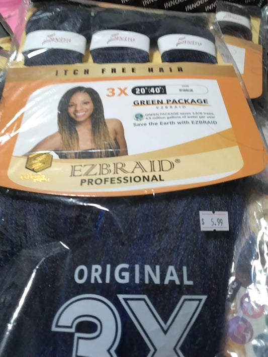 20 inch T1b/blue 3x braid hair